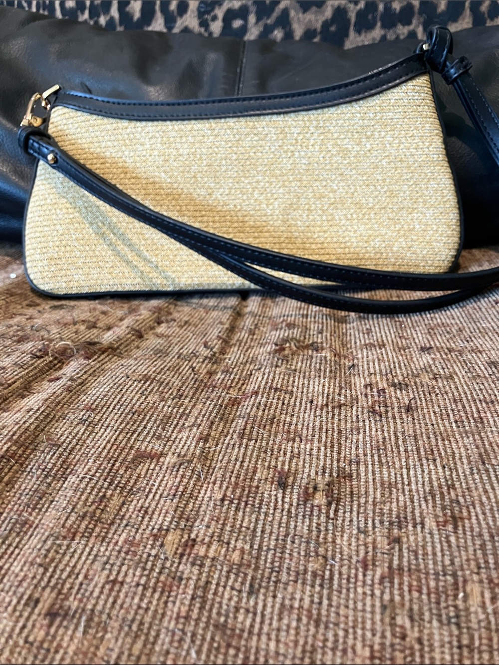 Mango raffia Woven Yellow and Black Shoulder Bag